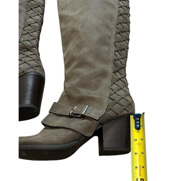 Fergalicious Boots by Fergie Larissa 8.5 M brown chunk heel braided back knee hi - Picture 15 of 16